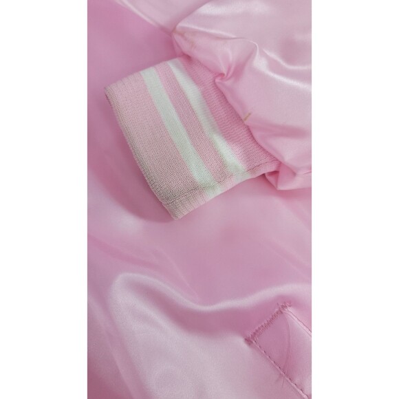 Vintage Pink Satin Bomber Jacket Retro 80's Style Unisex Made In USA Size Medium - Picture 4 of 12